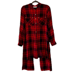 Dex Woman’s Button Up Red and Black Plaid Long Shirt